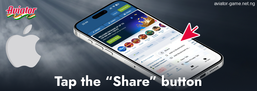 Tap the Share button in Aviator IN