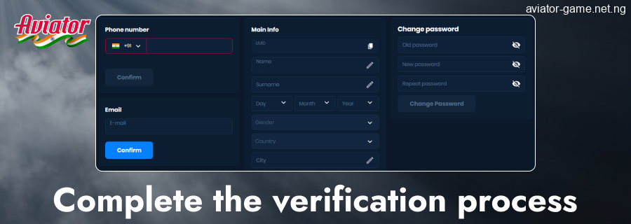 Verify yourself in Aviator IN