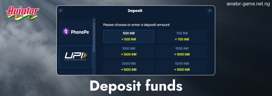 Make a deposit in Aviator India