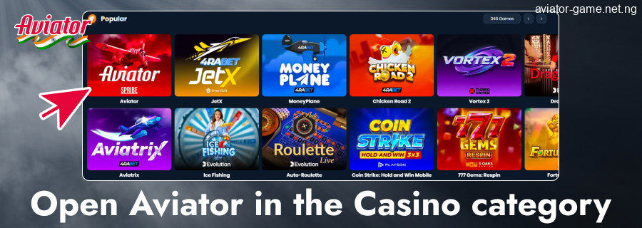 Open the casino section in Aviator India